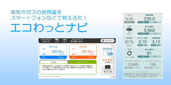 電気やガスの使用量をスマートフォンなどで見える化!エコわっとナビ